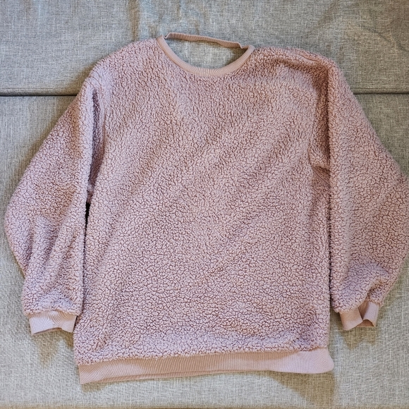 Size M Dictionary rose pink fleece sweater with back cutout - Picture 4 of 6